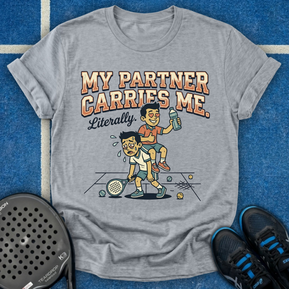 My Partner Carries Me padel t-shirt by Padel Problems