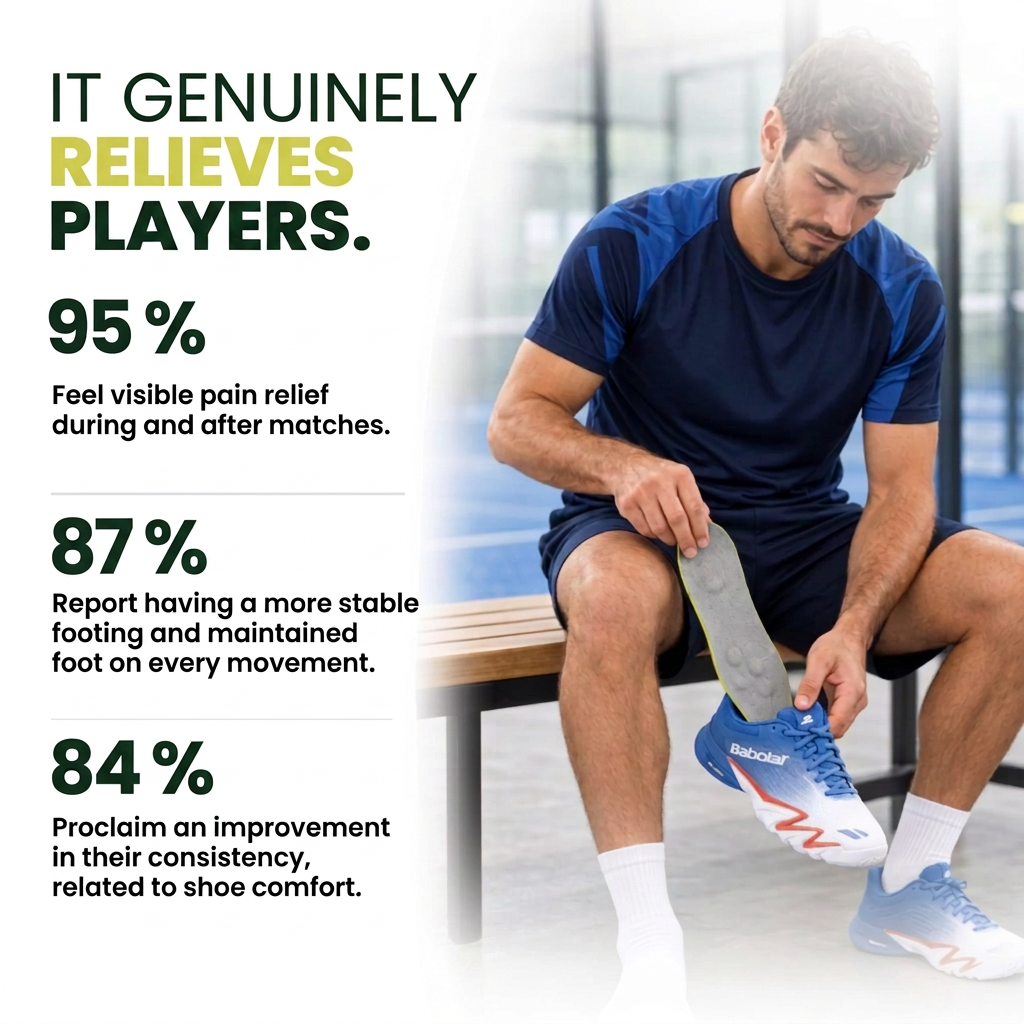 Padel player putting the insole into his padel shoe